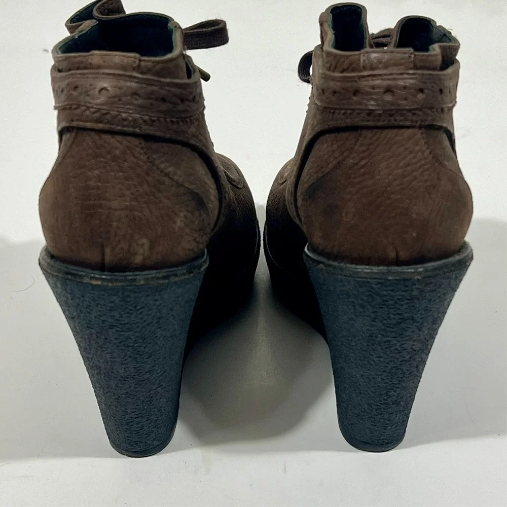 Burberry Prorsum Brown Leather Platform Wedge Booties Women's Size EU 37.5 US 7 - Picture 5 of 14